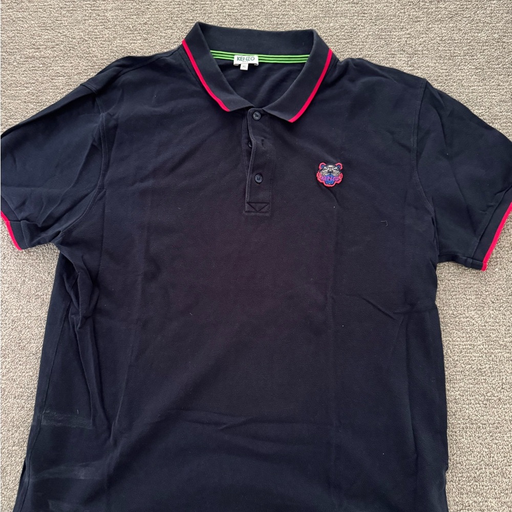 Kenzo Blue w pink piping polo shirt.